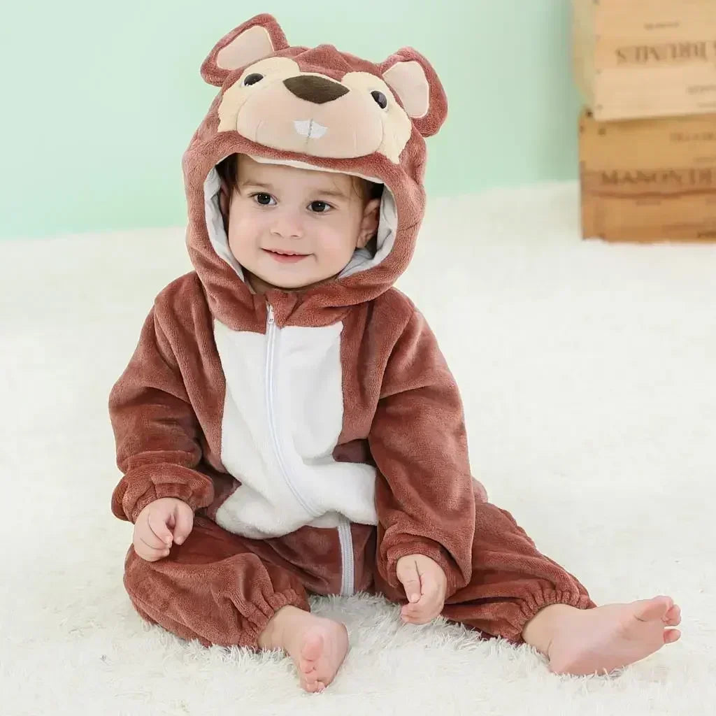 Grenouillère Pyjama Animaux Bébé – Dinosaure, Licorne, Panda | Combinaison Polaire à Capuche