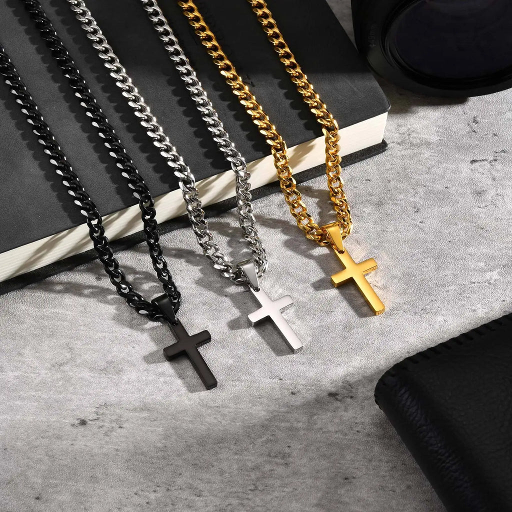 Collier Croix Homme en Acier – Chaîne Gourmette 50 cm