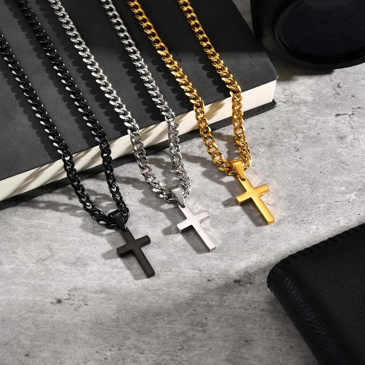 Collier Croix Homme en Acier – Chaîne Gourmette 50 cm