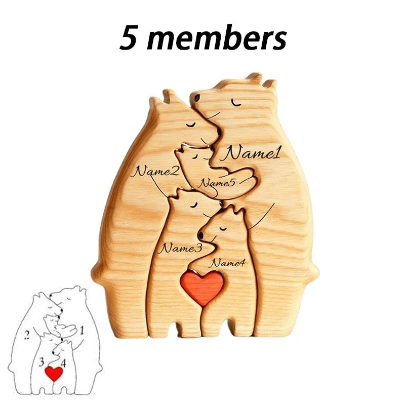 Puzzle Famille d’Ours en Bois Personnalisé avec Prénoms
