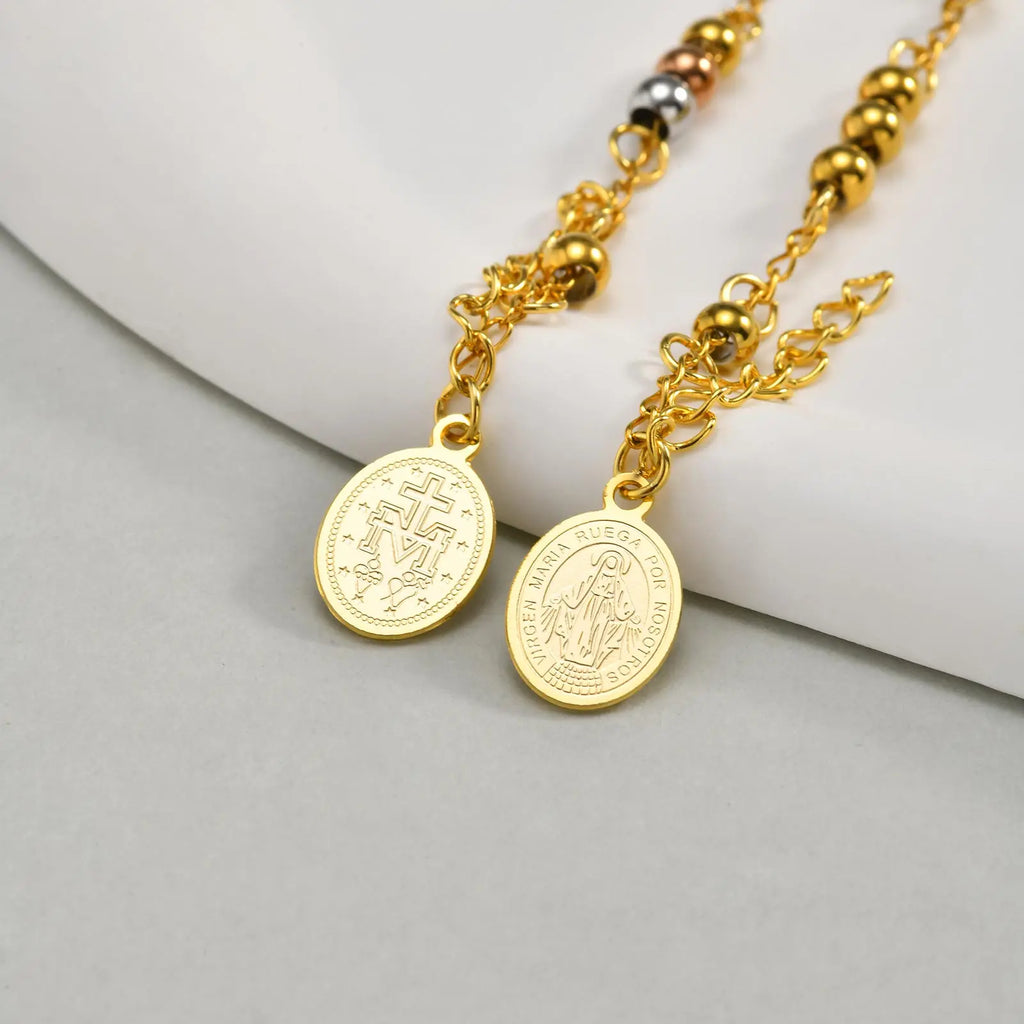 Bracelet Croix & Médaille – Perles Dorées ou Tricolores