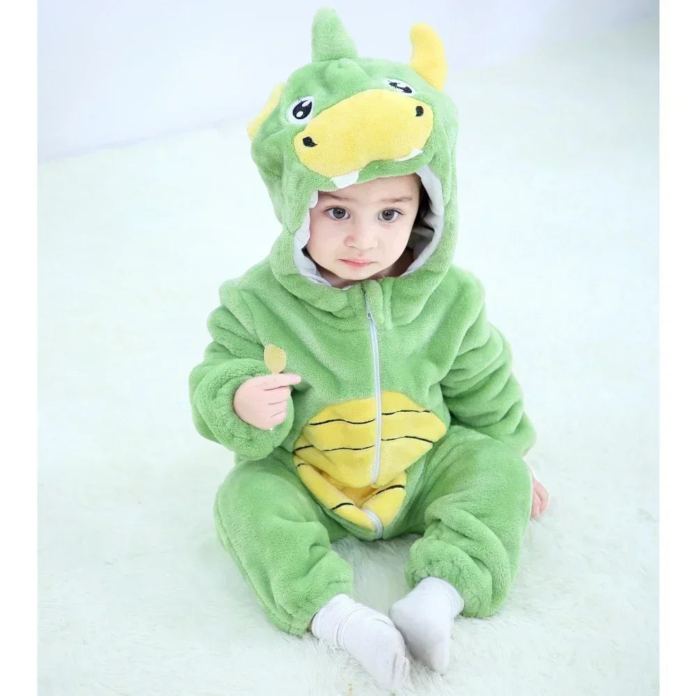 Grenouillère Pyjama Animaux Bébé – Dinosaure, Licorne, Panda | Combinaison Polaire à Capuche