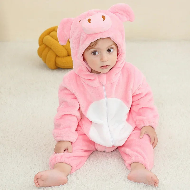 Grenouillère Pyjama Animaux Bébé – Dinosaure, Licorne, Panda | Combinaison Polaire à Capuche