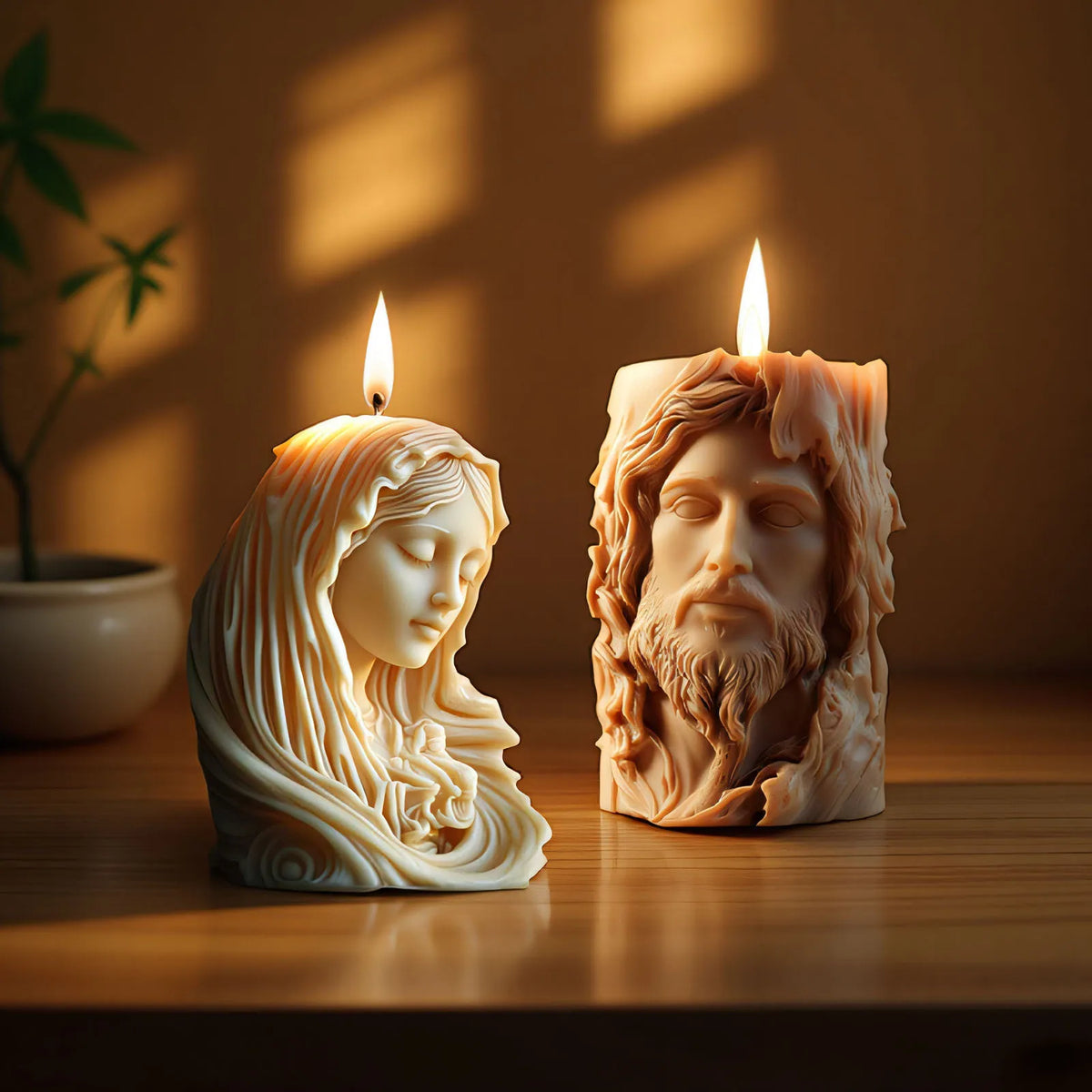 Moule en Silicone Jésus et Vierge Marie – 4 Modèles de Bougies Sculptées