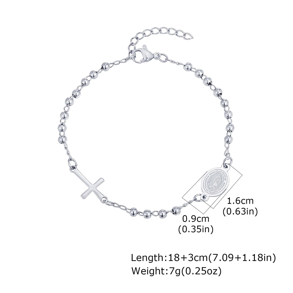 Bracelet Fin Croix & Médaille Vierge Marie – Acier Inoxydable