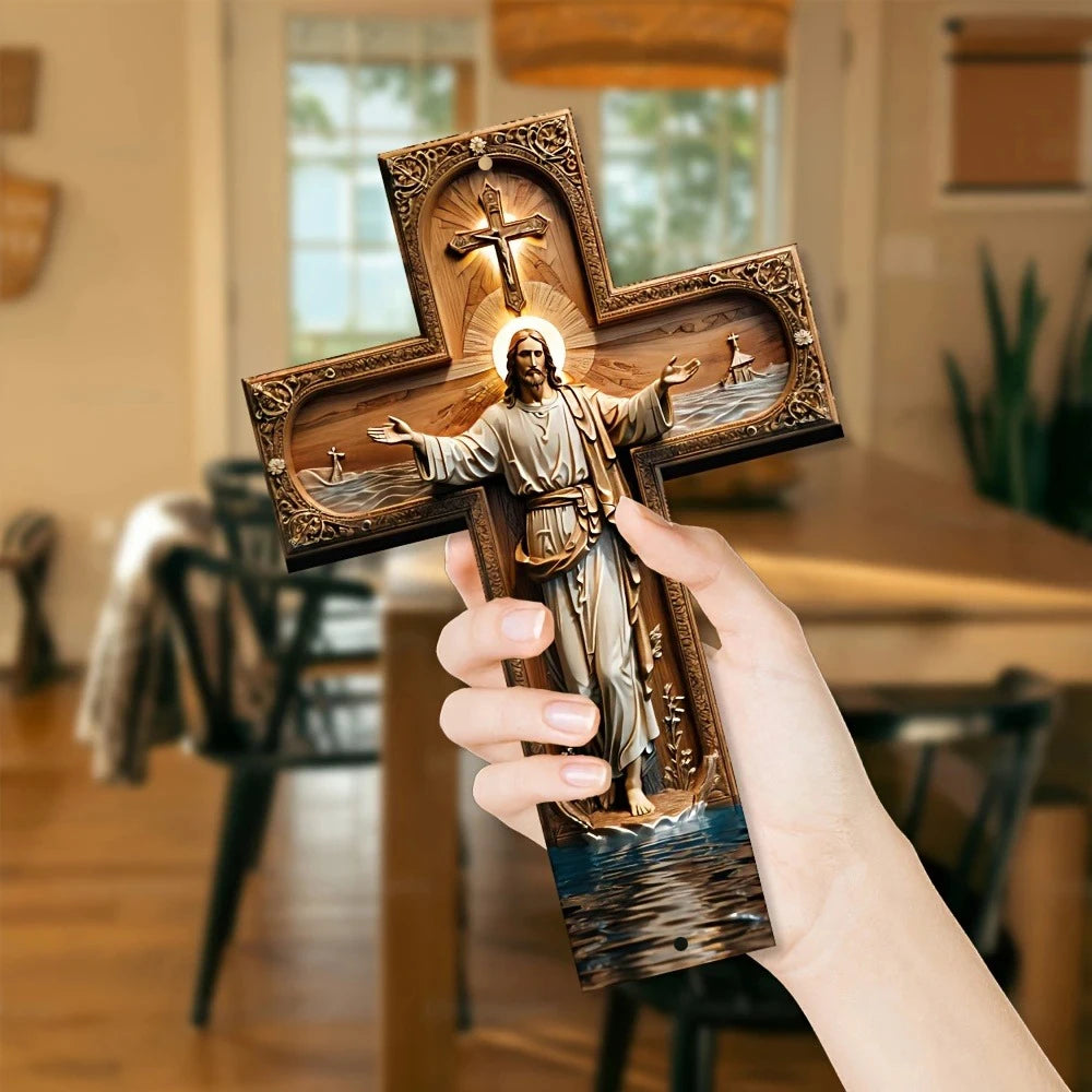 Croix Murale en Bois – Jésus Christ, Décoration Religieuse 20 x 30 cm