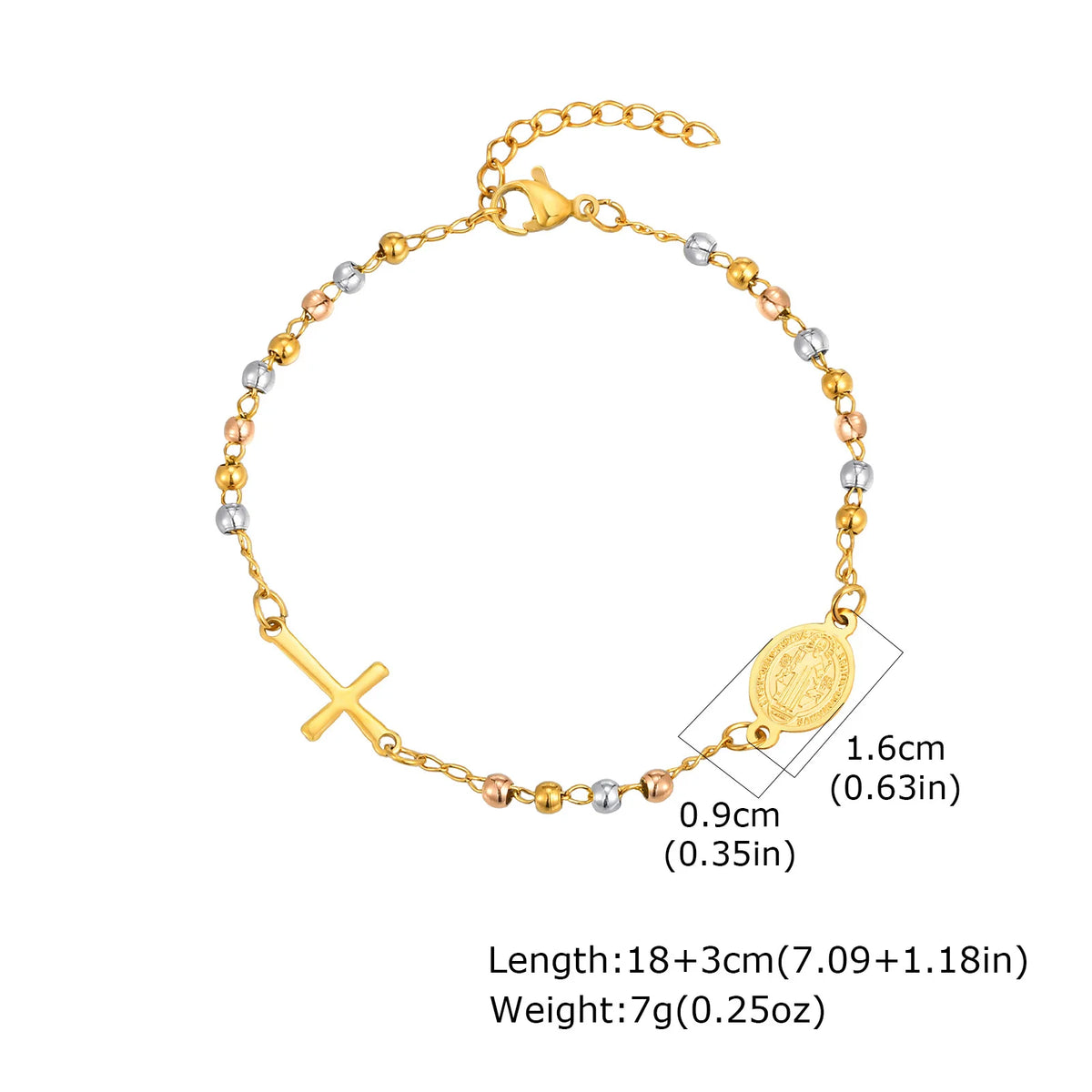 Bracelet Fin Croix & Médaille Vierge Marie – Acier Inoxydable