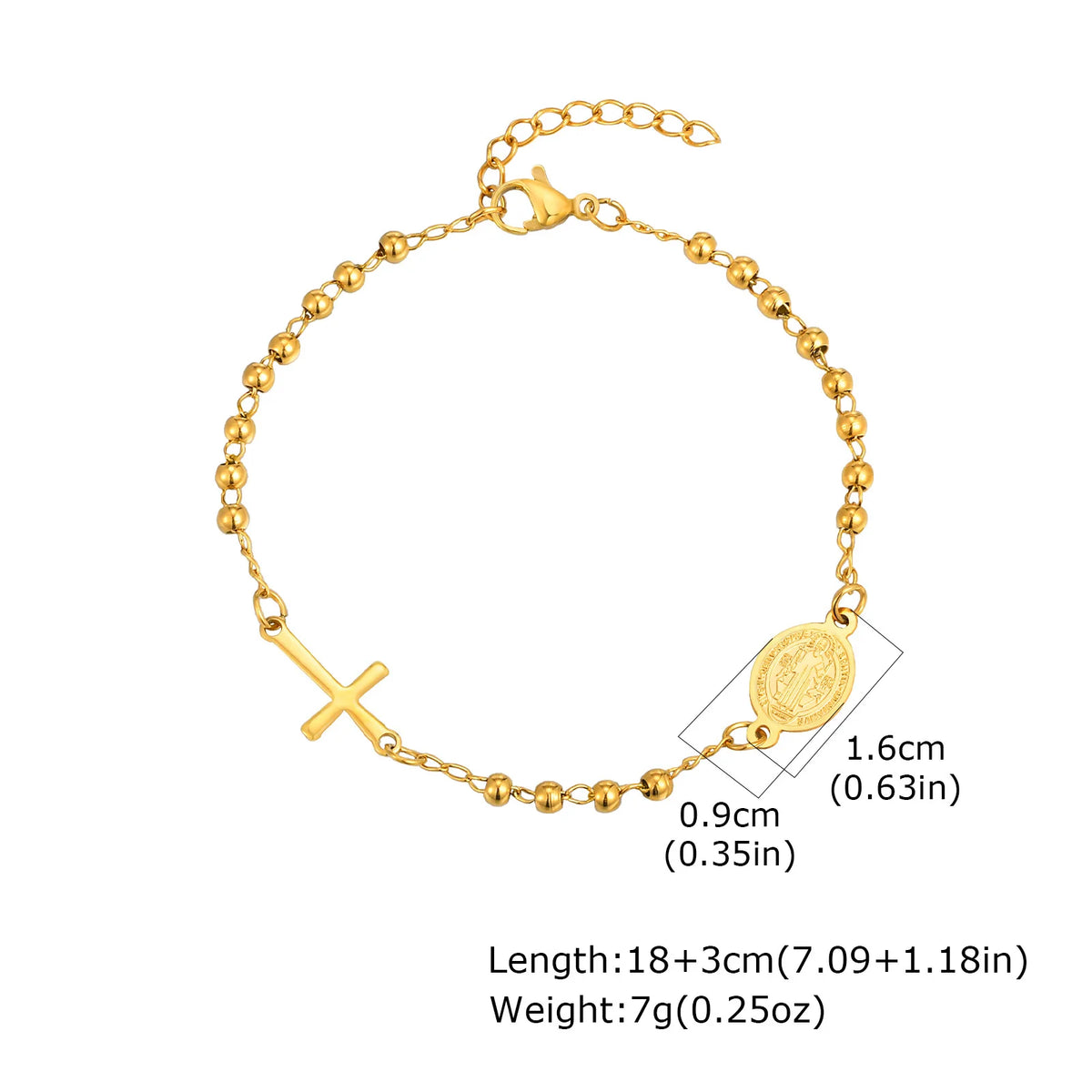 Bracelet Fin Croix & Médaille Vierge Marie – Acier Inoxydable
