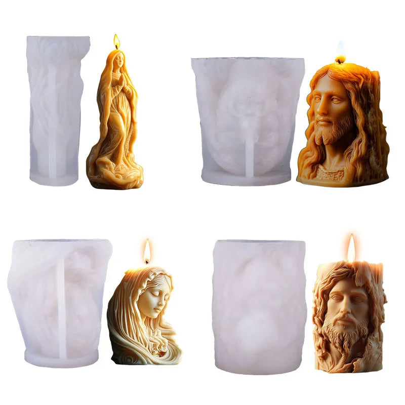 Moule en Silicone Jésus et Vierge Marie – 4 Modèles de Bougies Sculptées