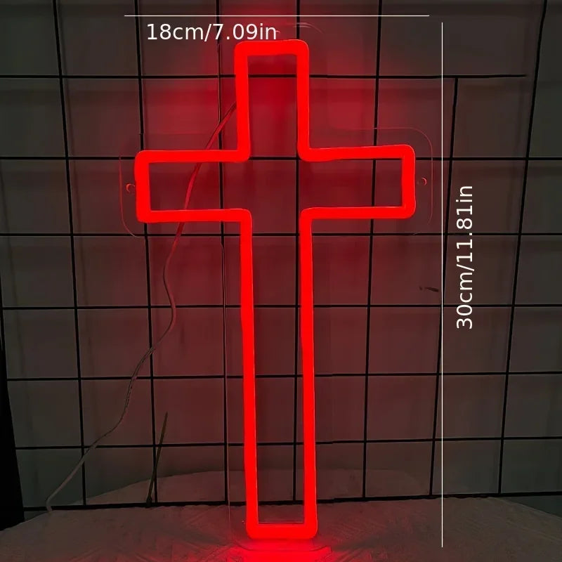 Croix Néon LED Murale – Déco Lumineuse Chrétienne