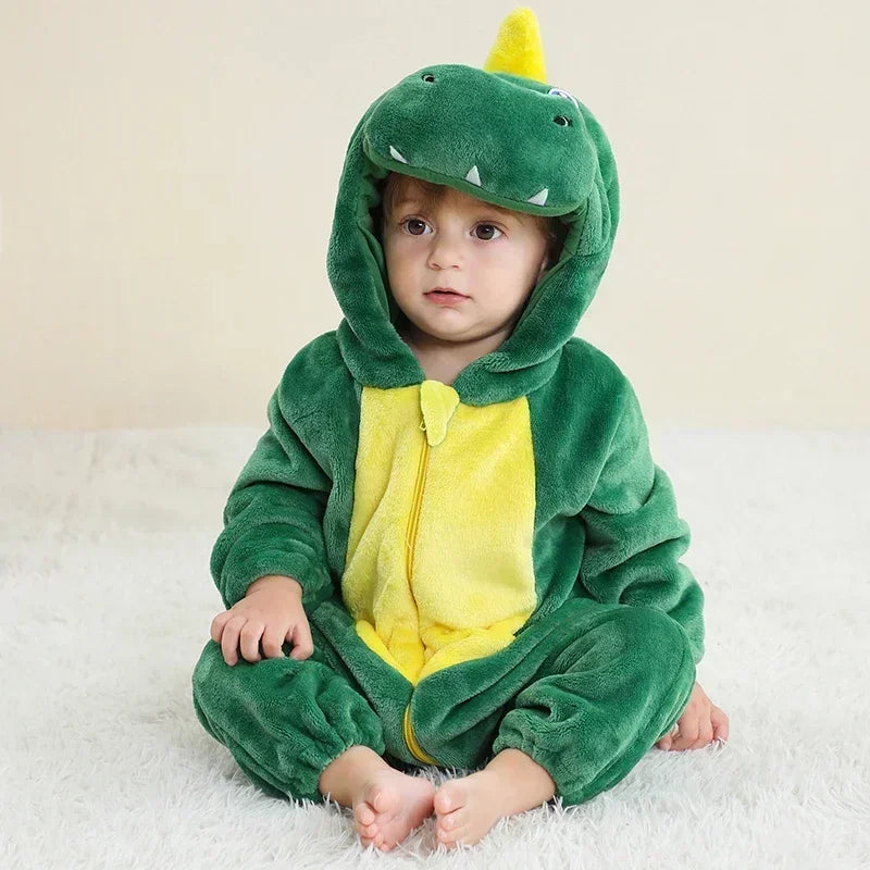 Grenouillère Pyjama Animaux Bébé – Dinosaure, Licorne, Panda | Combinaison Polaire à Capuche