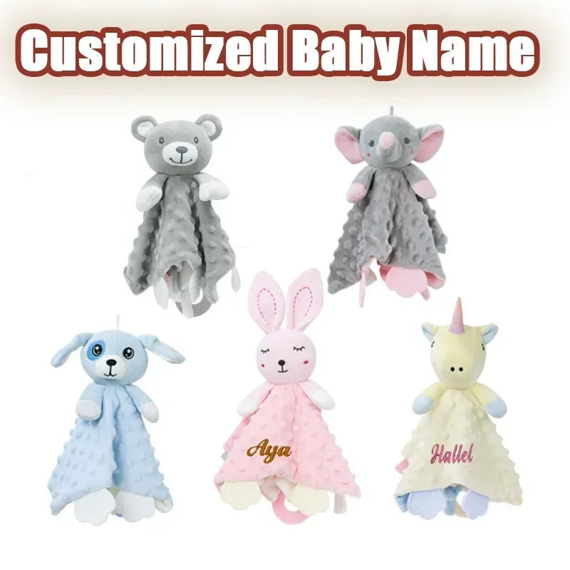 Doudou Lange Animal en Minky Personnalisé au Prénom – Lapin, Ours, Licorne…