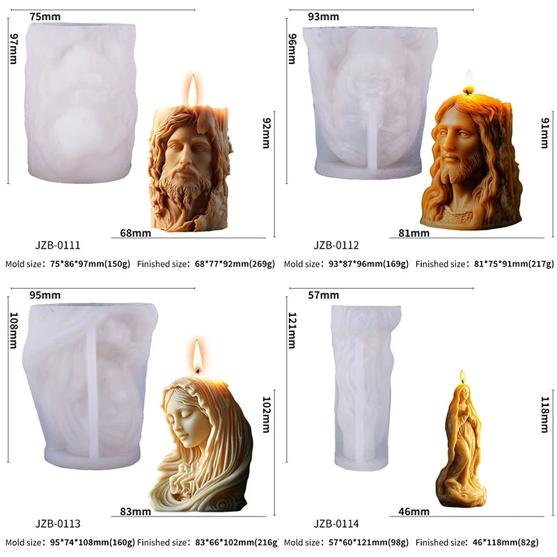 Moule en Silicone Jésus et Vierge Marie – 4 Modèles de Bougies Sculptées