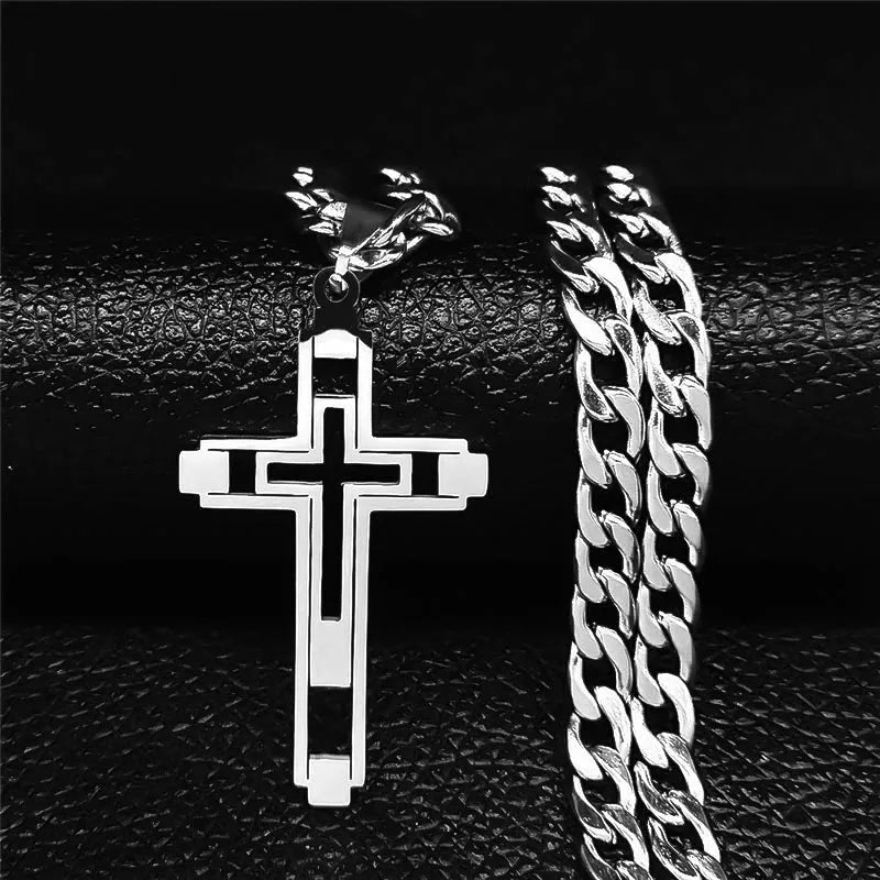 Collier Croix Homme en Acier Inoxydable