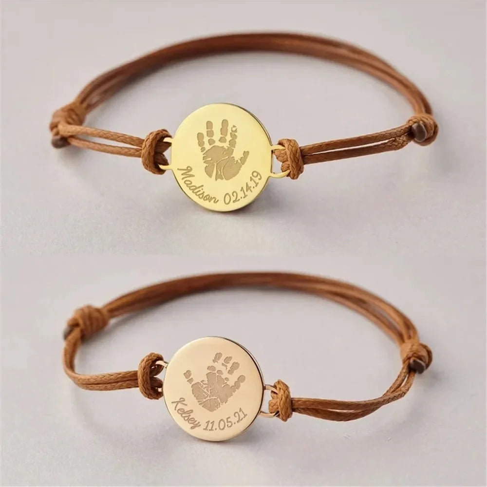 Bracelet Maman – Empreinte de Bébé Gravée, Prénom & Date