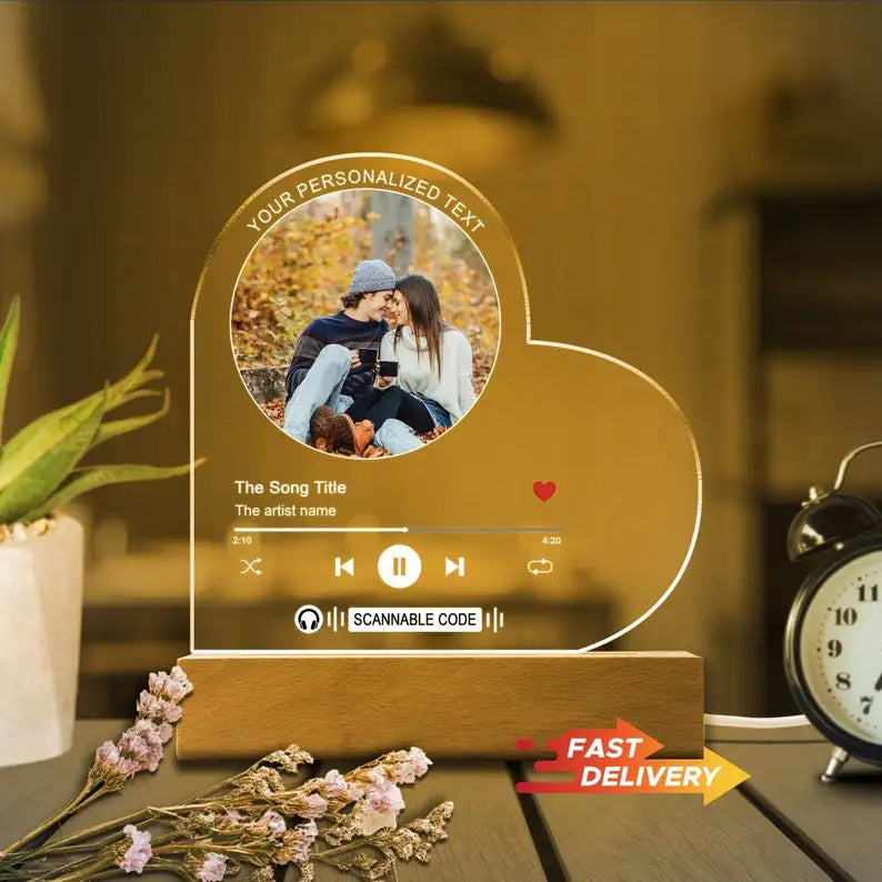 Plaque Musique Personnalisée Photo & Chanson – Lumineuse LED