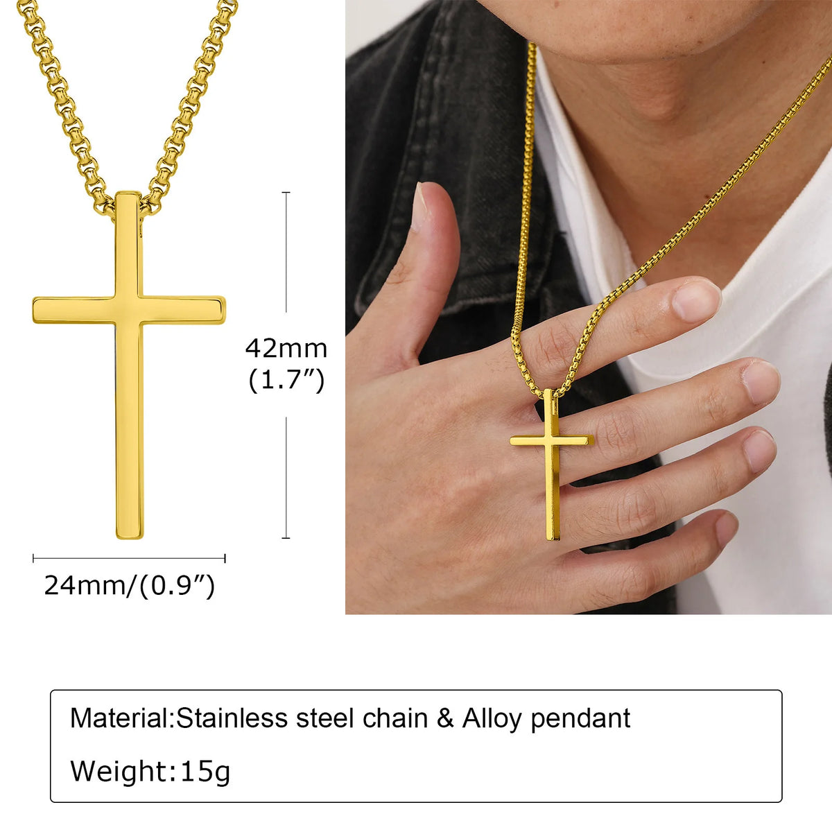 Collier Croix Classique – Chaîne Vénitienne en Acier