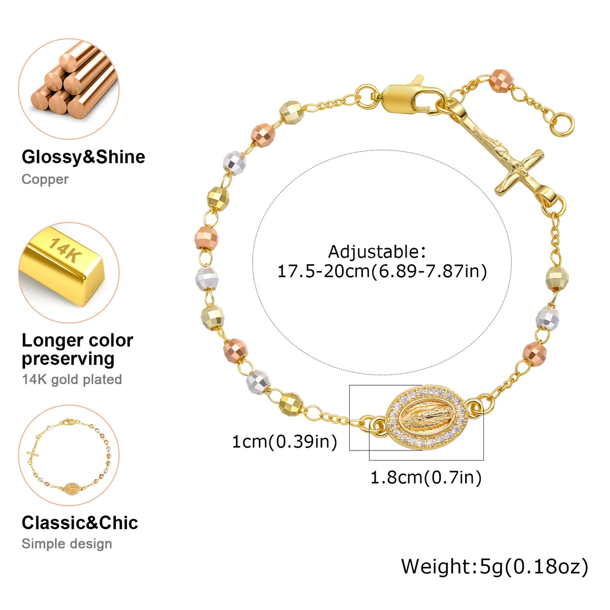 Bracelet Dizainier Croix & Médaille – Perles Dorées, 11 Modèles