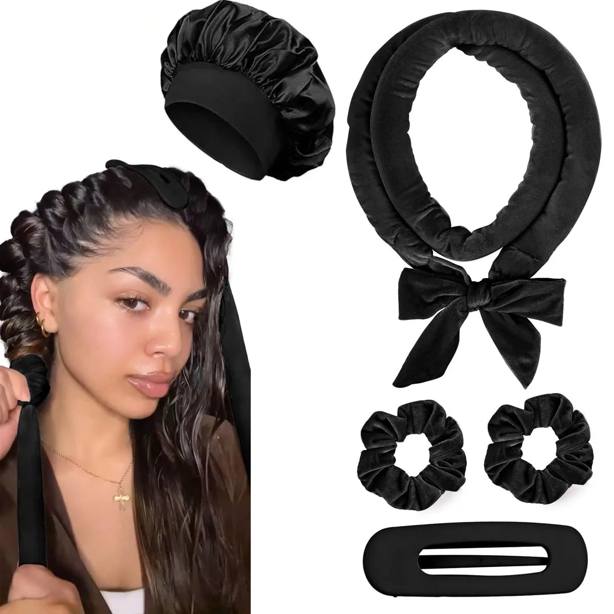 Bigoudis Sans Chaleur en Satin – Boucles Naturelles pendant la Nuit