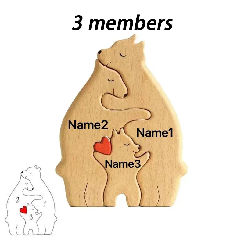 Puzzle Famille d’Ours en Bois Personnalisé avec Prénoms