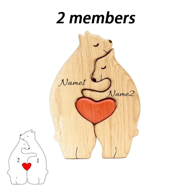 Puzzle Famille d’Ours en Bois Personnalisé avec Prénoms