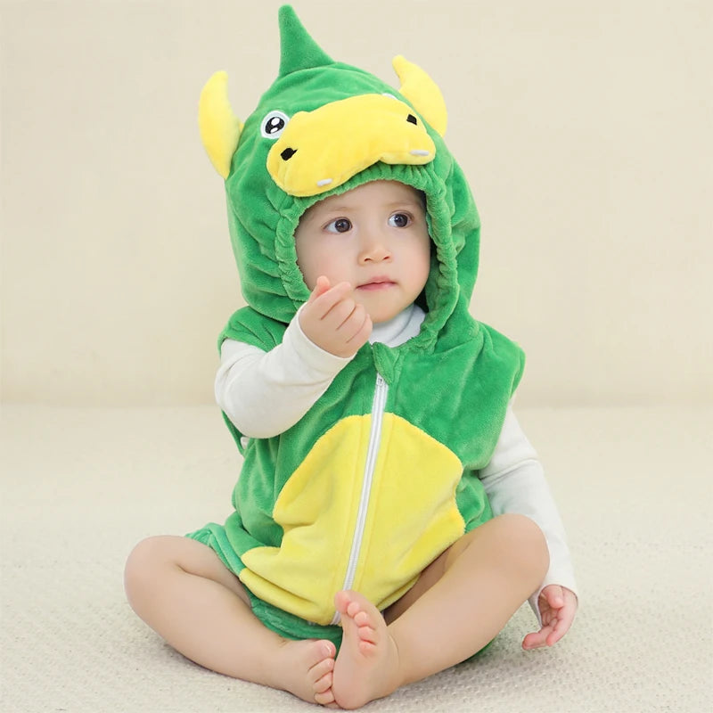 Grenouillère Pyjama Animaux Bébé – Dinosaure, Licorne, Panda | Combinaison Polaire à Capuche