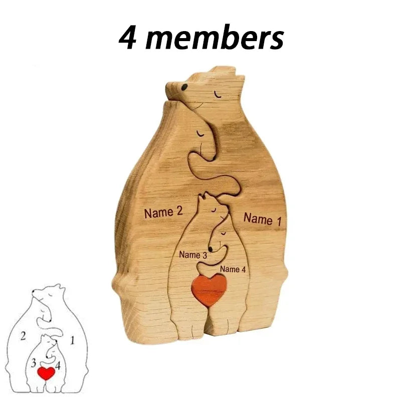 Puzzle Famille d’Ours en Bois Personnalisé avec Prénoms