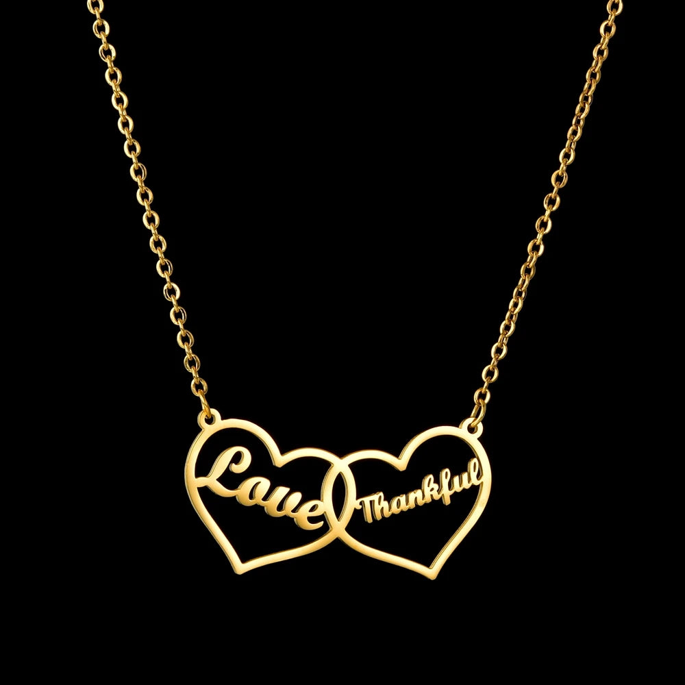 Collier Personnalisé 2 Prénoms – Cœur en Zircon, Acier Inoxydable