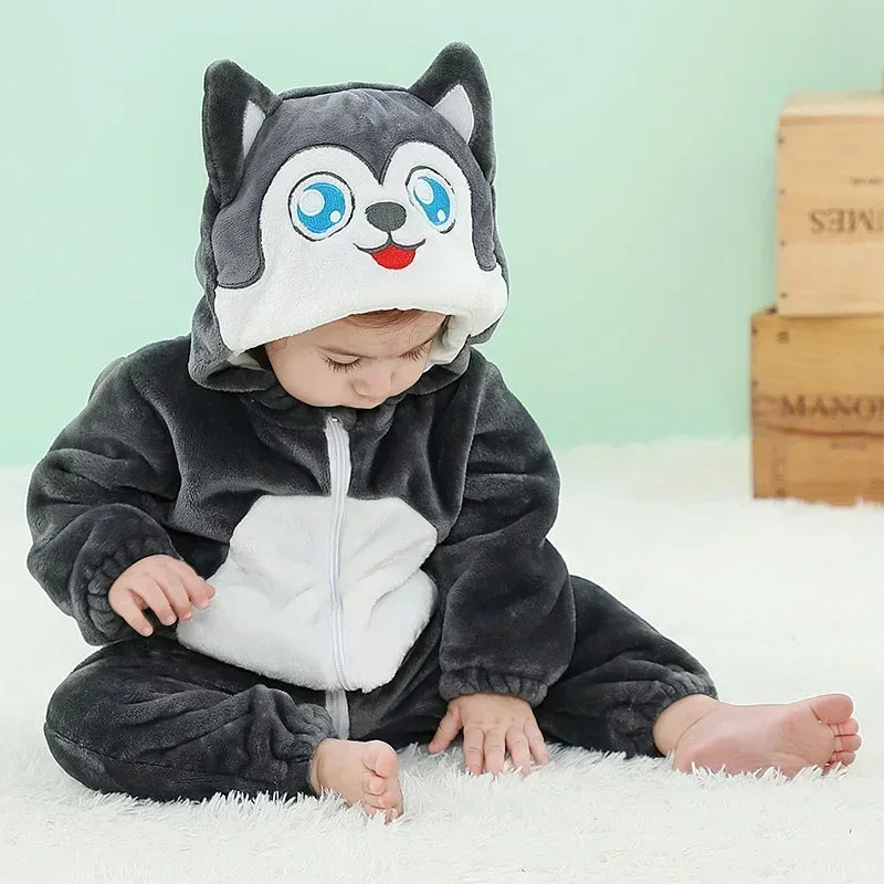 Grenouillère Pyjama Animaux Bébé – Dinosaure, Licorne, Panda | Combinaison Polaire à Capuche