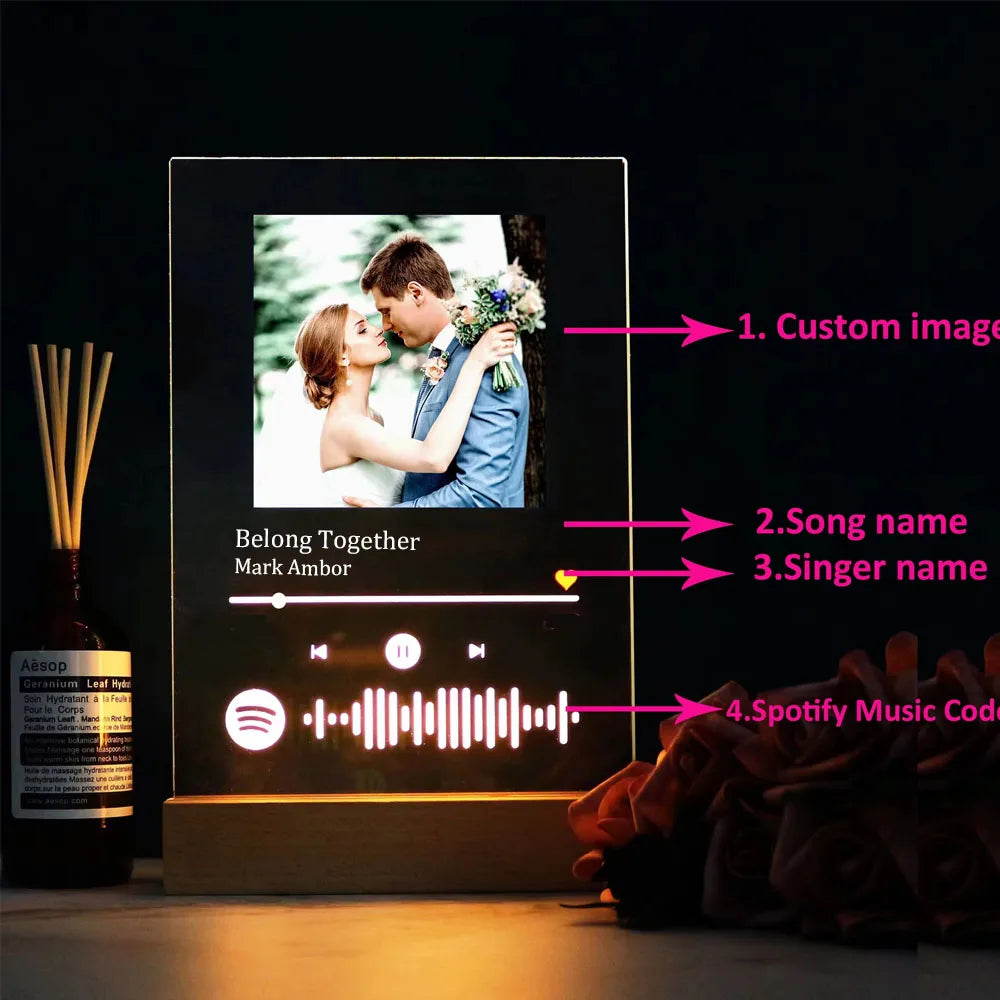 Plaque Musique Personnalisée Photo & Chanson – Lumineuse LED