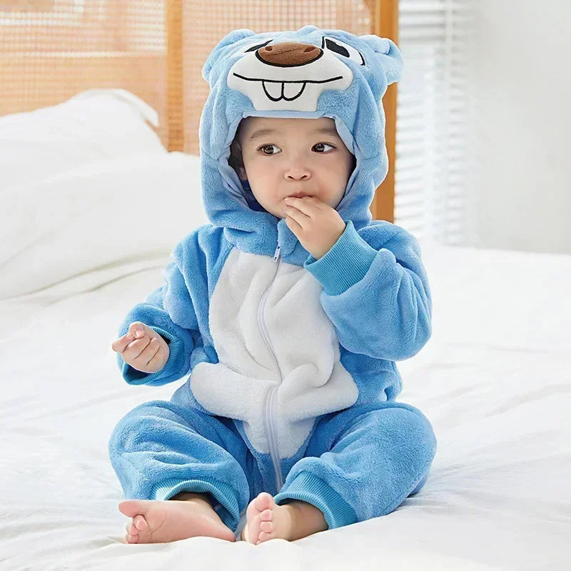 Grenouillère Pyjama Animaux Bébé – Dinosaure, Licorne, Panda | Combinaison Polaire à Capuche