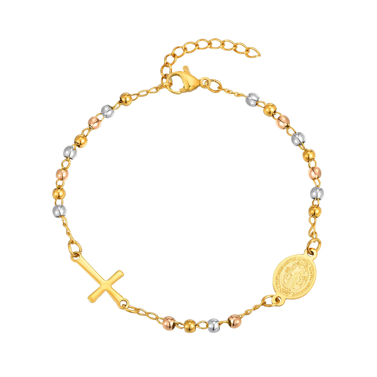 Bracelet Dizainier Croix & Médaille – Perles Dorées, 11 Modèles