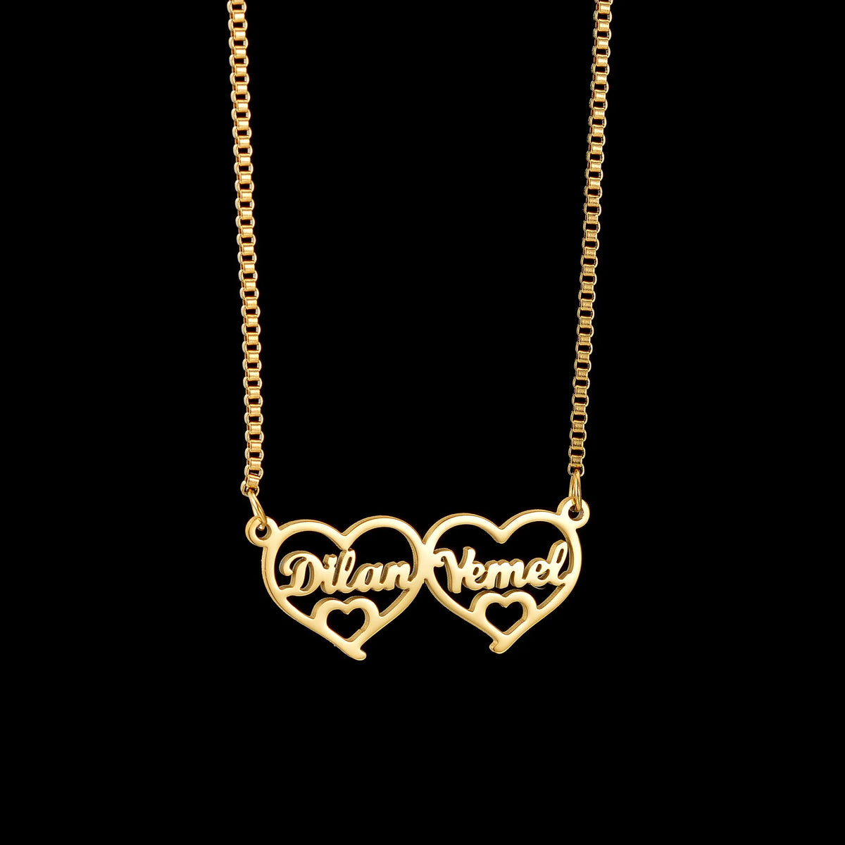 Collier Personnalisé 2 Prénoms – Cœur en Zircon, Acier Inoxydable