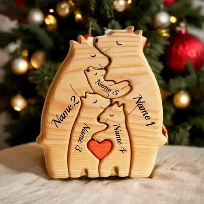 Puzzle Famille d’Ours en Bois Personnalisé avec Prénoms
