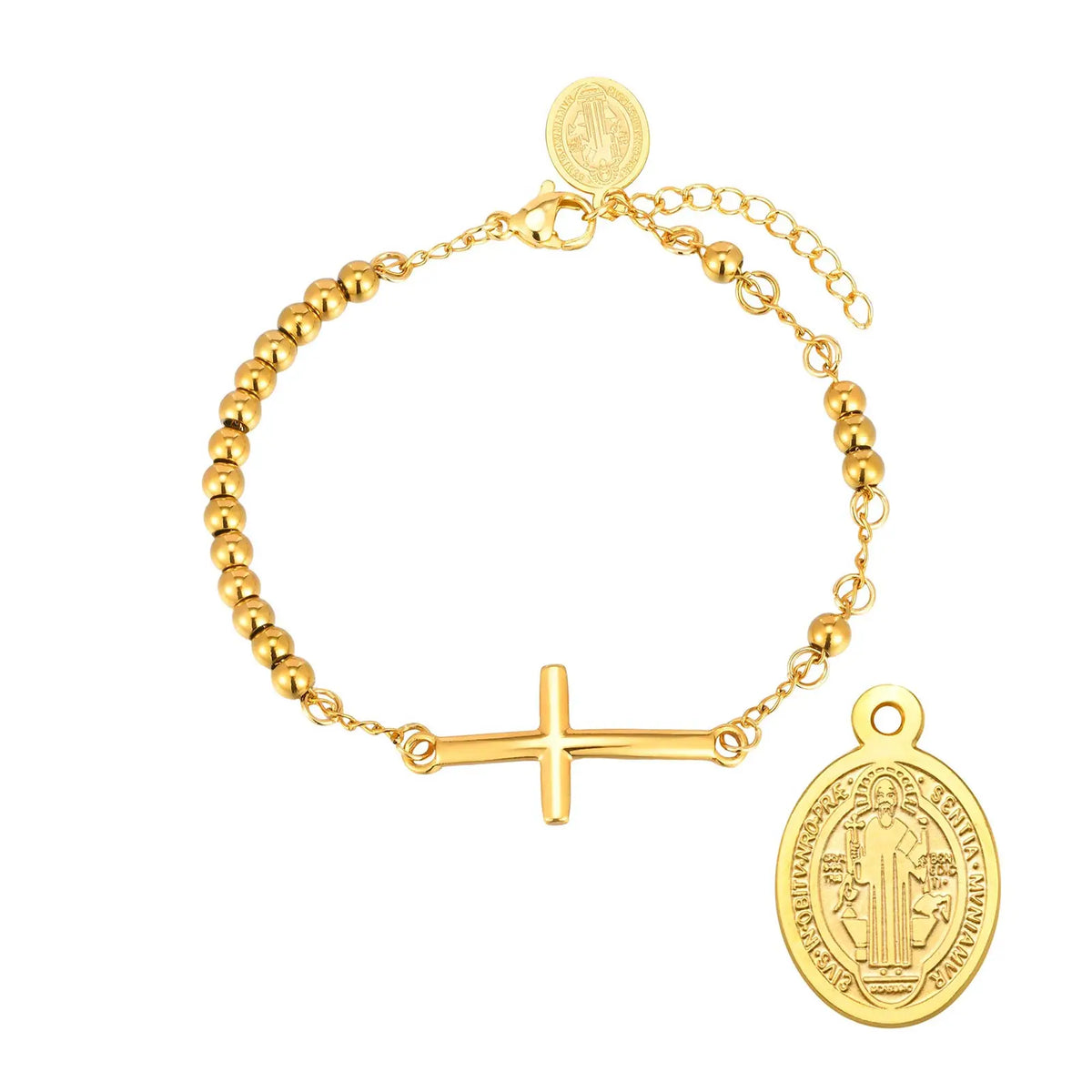 Bracelet Croix & Médaille – Perles Dorées ou Tricolores